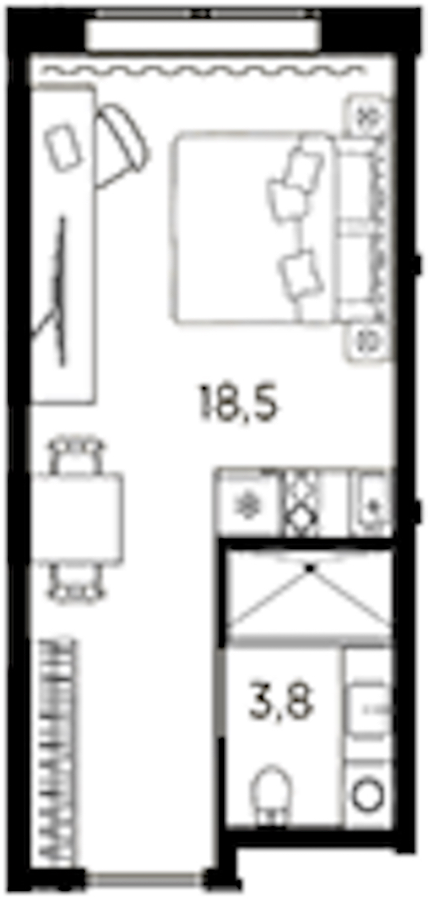 Квартира студия 22.3 м², 2/13 эт., ЖК «AVENIR Industrial»